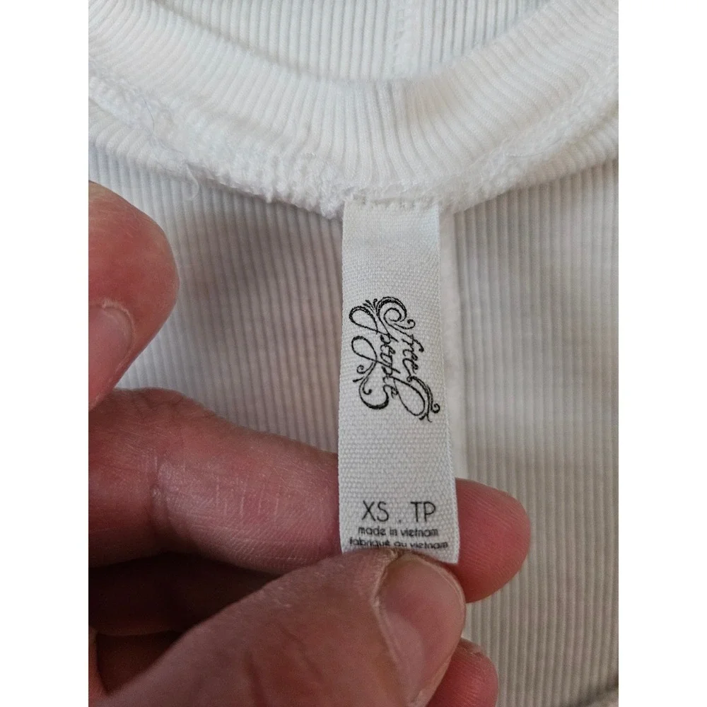Free People Ribbed Thermal Scoop Neck Long Sleeve Top White XS